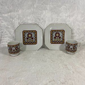 Vintage 2 sets Small Plate Teacup Retro Floral 70's